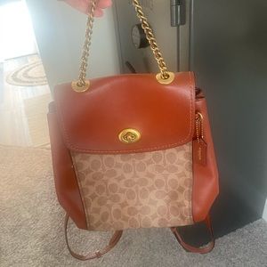 Leather, brown, like new, coach back pack, smoke free